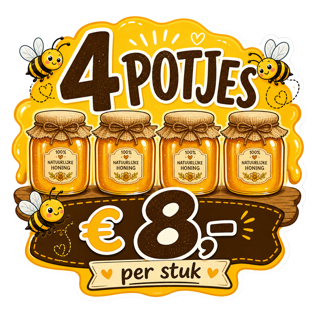 Voordeelaanbieding: 4 potjes honing voor € 8,- per stuk